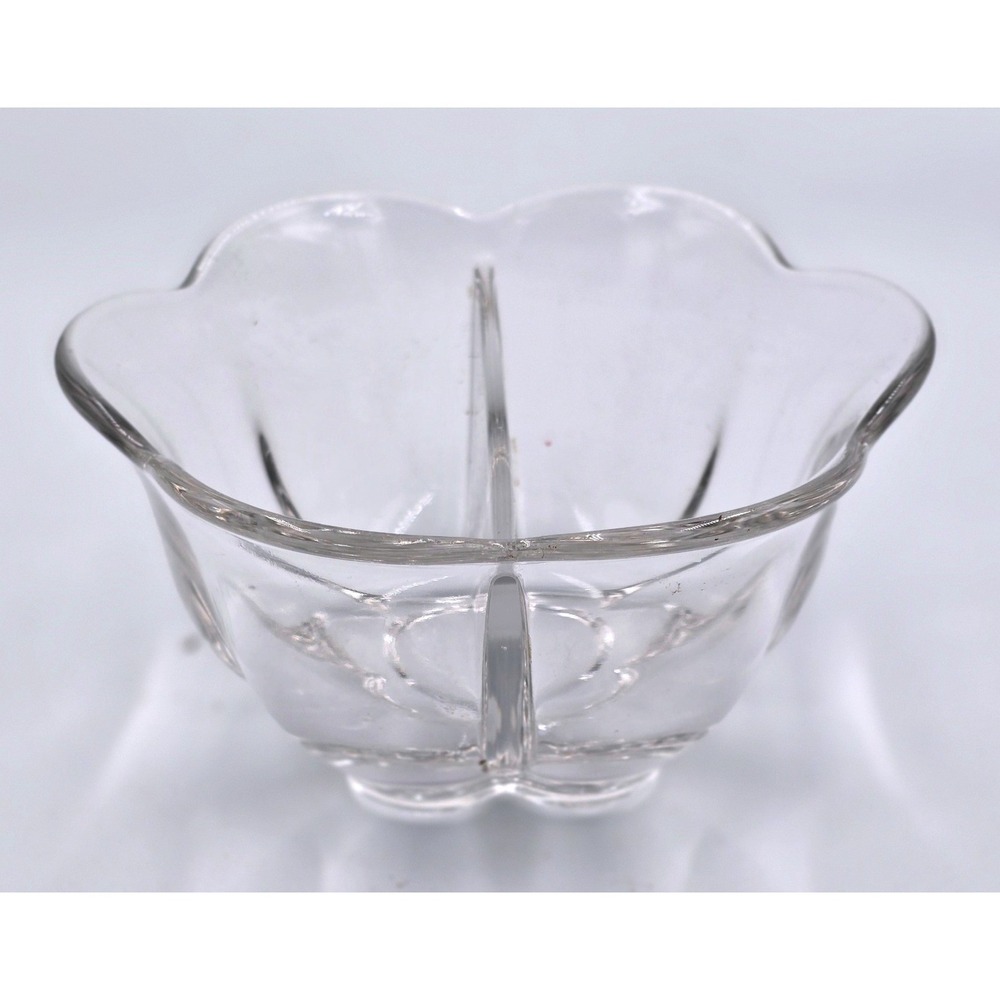 Vintage Duncan Miller Canterbury Divided Twin Glass Nut Candy Dish Flower Shape